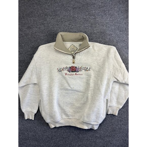 Whitefish Montana Sweatshirt Womens Medium Gray Quarter Zip Embroidered Habitat - Picture 1 of 8
